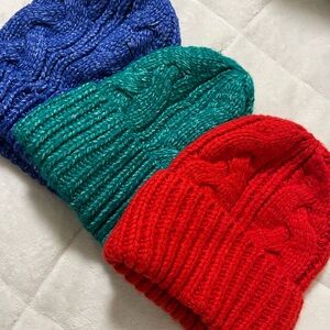 Old Navy Women Cable Knit Beanie Trio - Red, Green, Blue